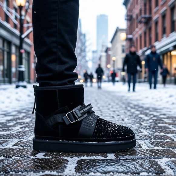 Мужские ультра короткие угги UGG Classic Ultra Mini Hybrid Strap Short Boots Black