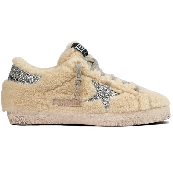 Женские зимние кеды Golden Goose Super-Star Winter Beige Shearling Glittered